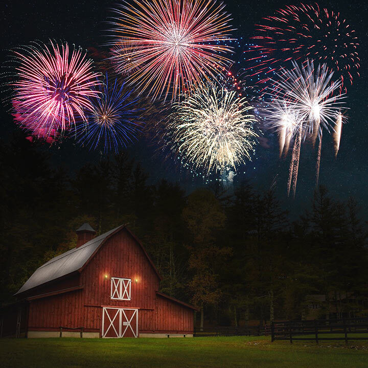 Fireworks over a red barn Fireworks over a red barn