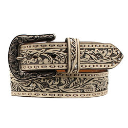 Ariat Women's Western Belt with Floral Glitter Underlay - White