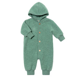 Engel Baby 100% Merino Wool Fleece Hooded Suit with Wooden Buttons - Jade Melange