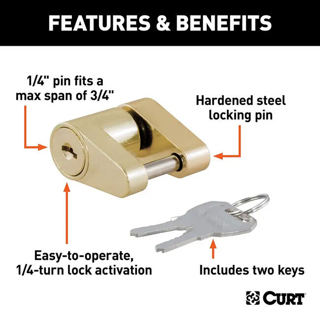 CURT 1/4" x 3/4" Brass-Plated Padlock image number null