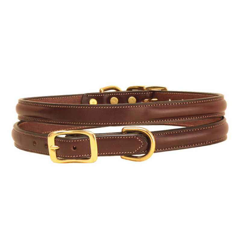 Tory Leather English Bridle Leather Partially Raised Dog Collar Havana