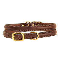 Tory Leather English Bridle Leather Partially Raised Dog Collar - Havana