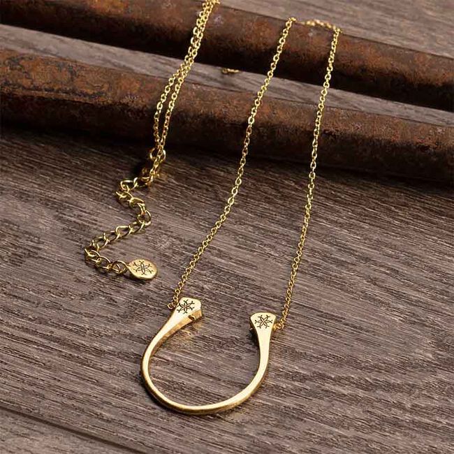 Urban Equestrian Lucky Horseshoe Nail Necklace - Gold - Closeout image number null