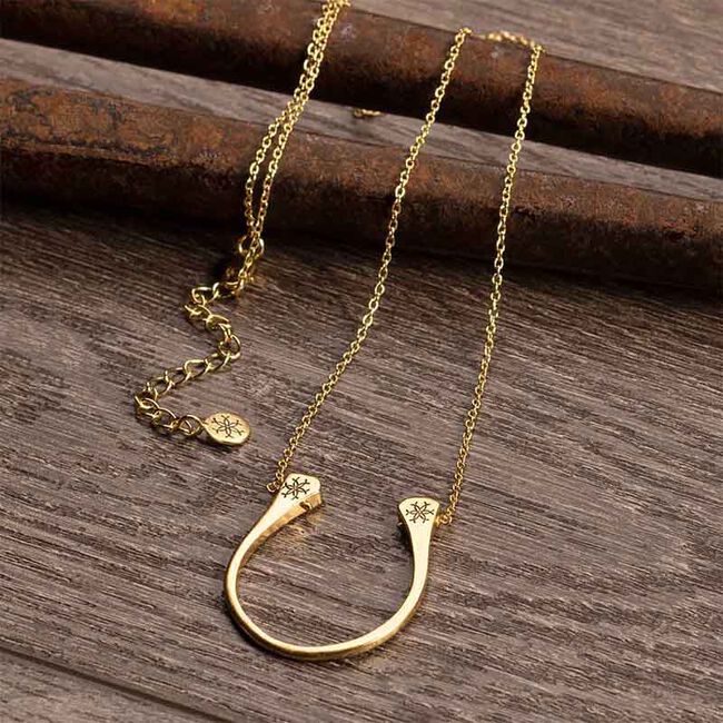 Urban Equestrian Lucky Horseshoe Nail Necklace - Gold image number null