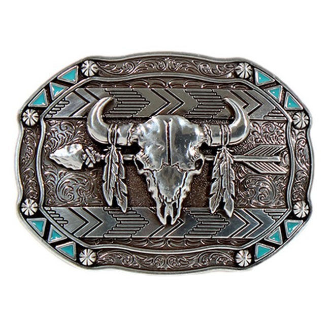 Twister Men's Arrow, Skull & Feather Belt Buckle image number null