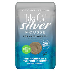 Tiki Cat Silver Mousse for Cats Aged 11+ - Chicken & Pumpkin in Broth Recipe - 2.8 oz