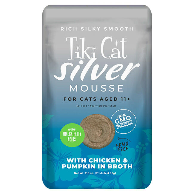 Tiki Cat Silver Mousse for Cats Aged 11+ - Chicken & Pumpkin in Broth Recipe - 2.8 oz image number null