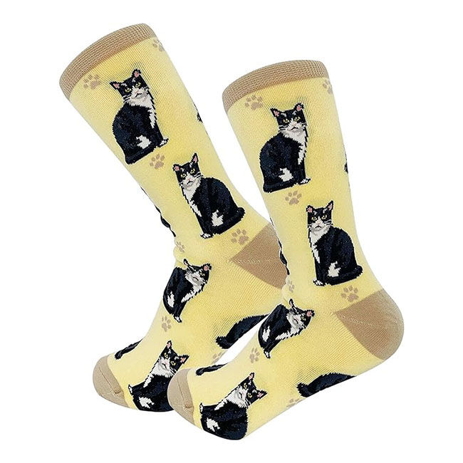 E&S Pets Unisex Novelty Crew Socks - Black & White Cat image number null