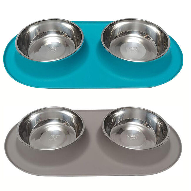 Messy Mutts Silicone Double Feeder with Stainless Steel Bowls - Closeout image number null