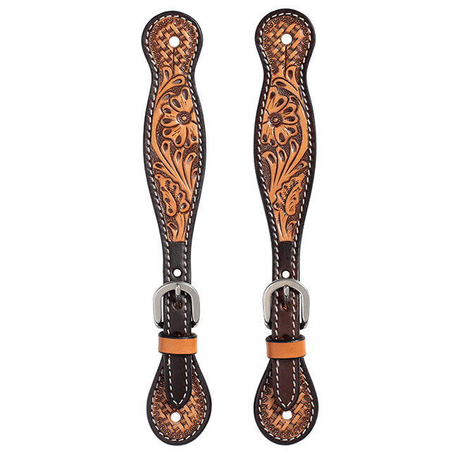Weaver Equine Women's Turquoise Cross Floral Tooled Spur Straps image number null