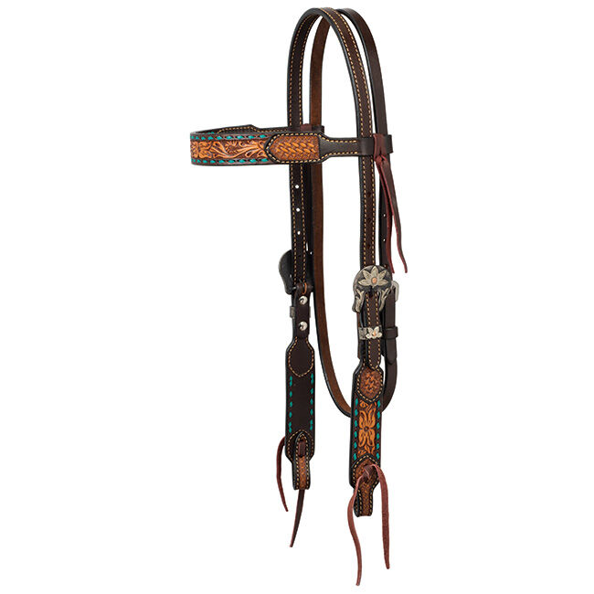 Weaver Equine Turquoise Cross Floral Buckstitch Browband Headstall image number null