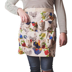 Fluffy Layers Egg Collecting Apron - Half-Length - Roosters & Roses