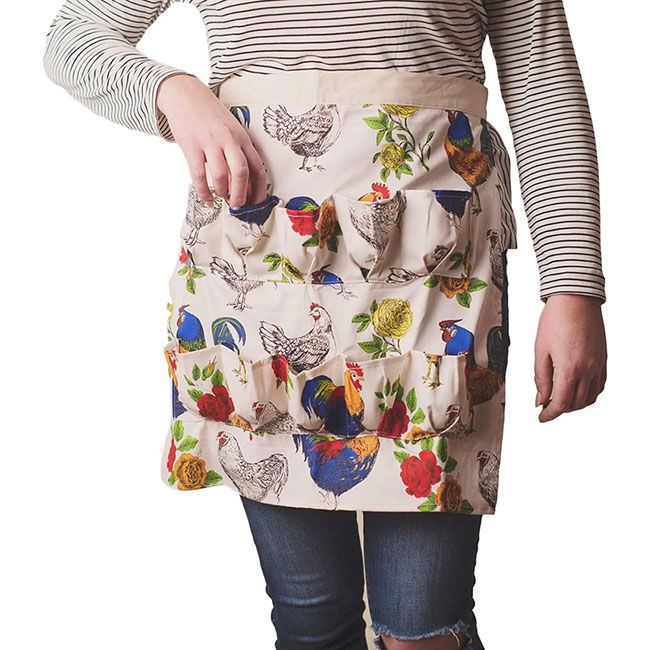 Fluffy Layers Egg Collecting Apron - Half-Length - Roosters & Roses image number null