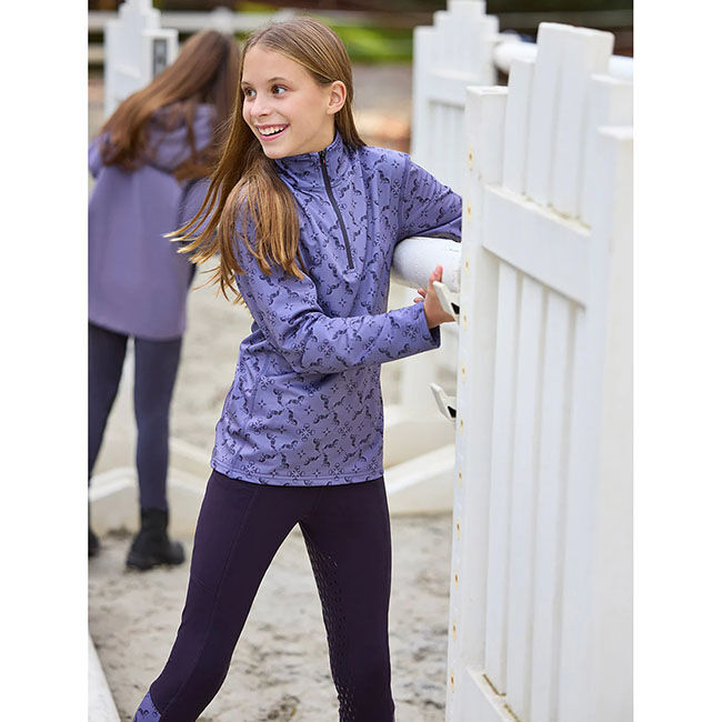Kerrits Kids' First Level Quarter Zip Stretch Fleece Tech Top - Violet Dawn Horse Quadrille image number null