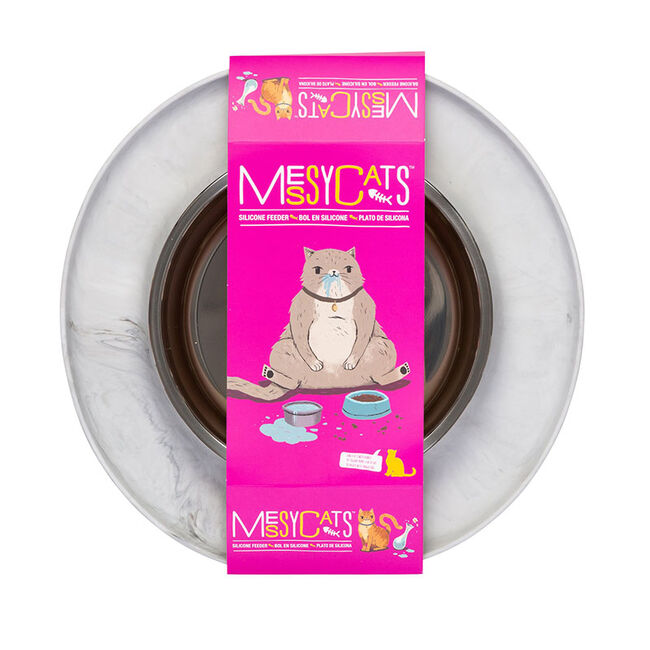 Messy Mutts Silicone Cat Feeder with Stainless Saucer-Shaped Bowl - Marble image number null