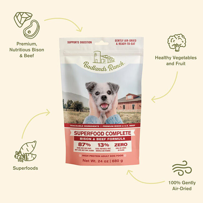 Badlands Ranch Superfood Complete Grain-Free Air-Dried Dog Food - Beef & Bison Recipe image number null