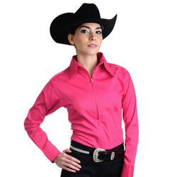 RHC Equestrian Women's Zip Up Fitted Show Shirt - Hot Pink