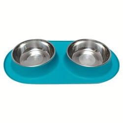 Messy Mutts Silicone Double Feeder with Stainless Steel Bowls