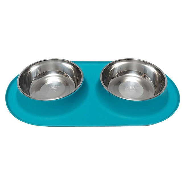 Messy Mutts Silicone Double Feeder with Stainless Steel Bowls image number null