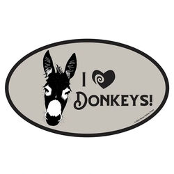 Horse Hollow Press Oval Bumper Sticker - "I Love Donkeys"