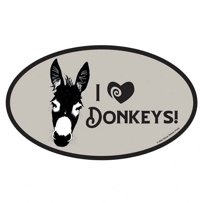Horse Hollow Press Oval Bumper Sticker - "I Love Donkeys" image number null