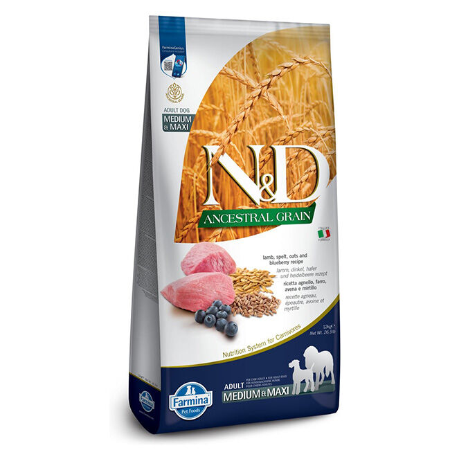 Farmina N&D Ancestral Grain Adult Medium & Maxi Dog Food - Lamb & Blueberry Recipe image number null
