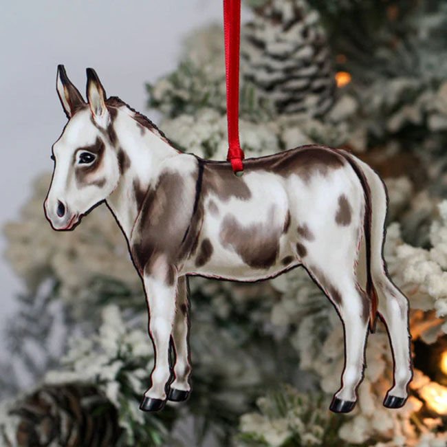 Classy Equine Ornament - Spotted Gray & White Miniature Donkey image number null