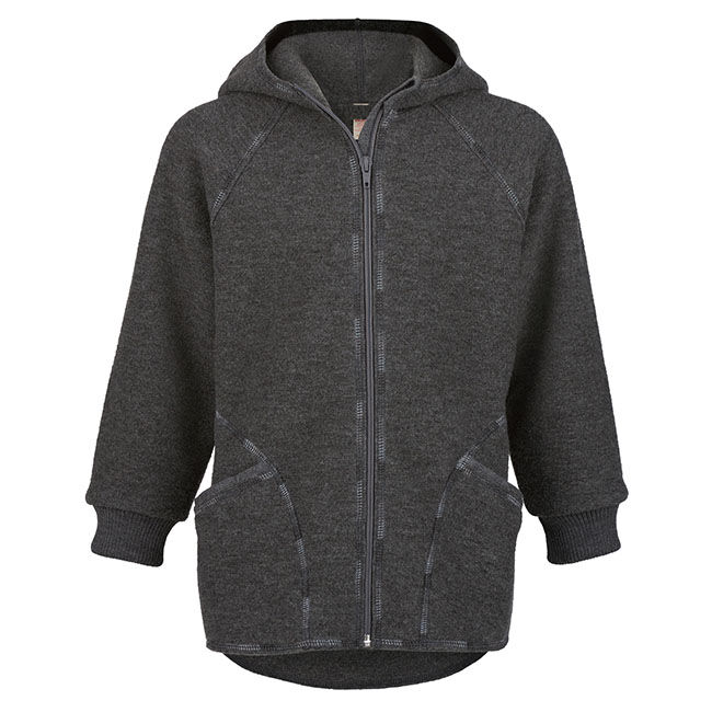 Engel Baby 100% Wool Hooded Jacket with Zipper - Lava Grey Melange image number null