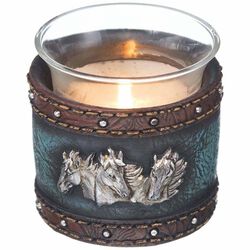 JT International Horse Head & Blue Leather Votive Holder