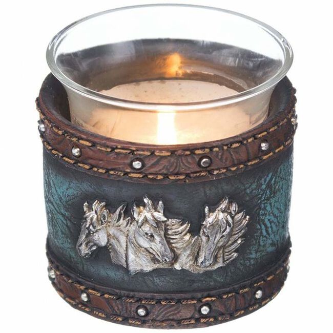 JT International Horse Head & Blue Leather Votive Holder image number null