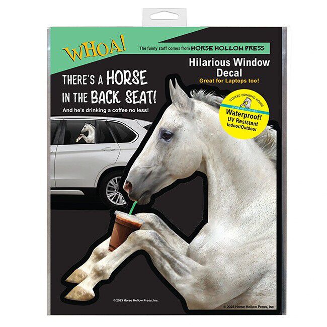 Horse Hollow Press Car Window Decal - Horse Drinking a Coffee image number null
