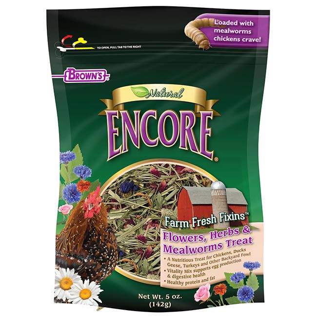 Brown's Encore Natural Farm Fresh Fixins Flowers, Herbs & Mealworms Chicken Treat - 5 oz image number null