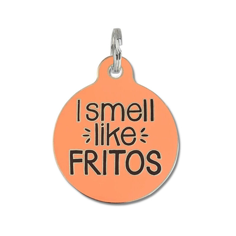 Bad Tags Dog ID Tag I Smell Like Fritos Orange The Cheshire
