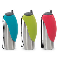 Messy Mutts Travel Water Bottle with Silicone Flip Up Bowl