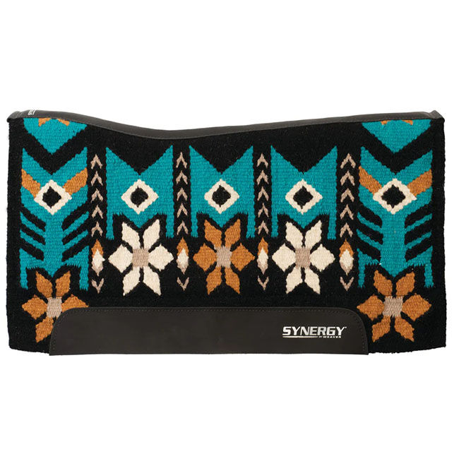Weaver Equine Synergy Contoured Performance Saddle Pad with Wool Blend Felt Liner - Black/Turquoise image number null