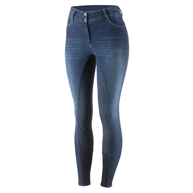 Horze Women's Kaia High Waist Denim Silicone Full Seat Breech - Dark Blue image number null