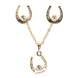 Finishing Touch of Kentucky Earring & Necklace Set - Horseshoe with Crystal - Gold