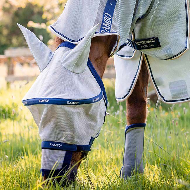 Horseware Rambo Plus Fly Mask - Silver/Navy image number null