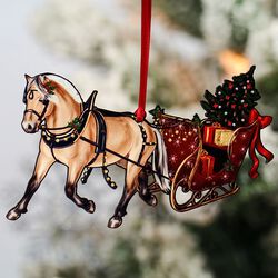 Classy Equine Ornament - Fjord Horse with Christmas Sleigh