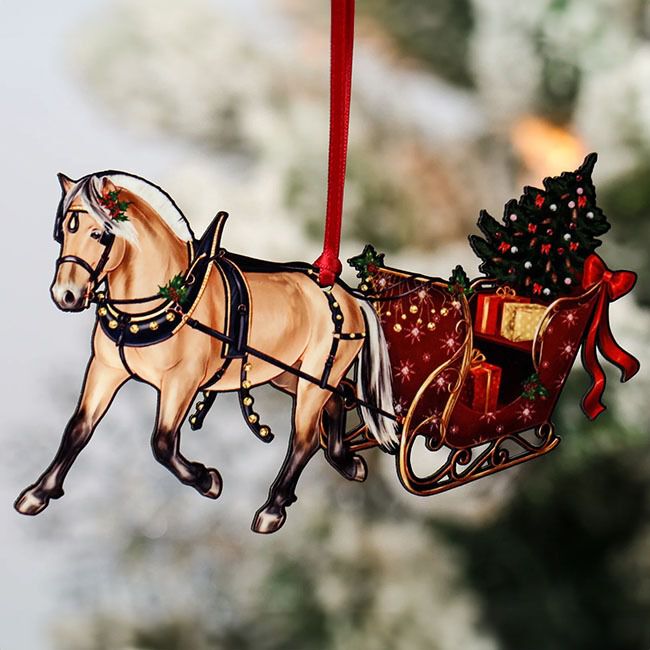 Classy Equine Ornament - Fjord Horse with Christmas Sleigh image number null