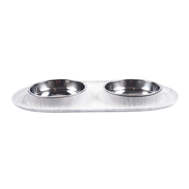 Messy Mutts Double Silicone Cat Feeder with Stainless Saucer-Shaped Bowls - Marble image number null