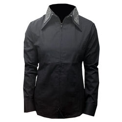 RHC Equestrian Women's Fancy Double Collar Zip Show Shirt - Black