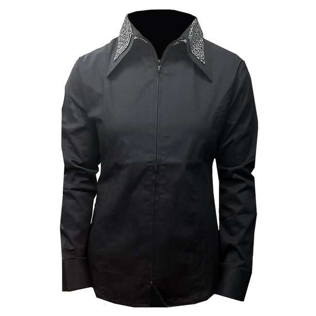 RHC Equestrian Women's Fancy Double Collar Zip Show Shirt - Black image number null