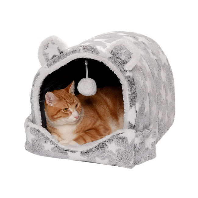 FurHaven Fleece Bear Cozy Cave for Small Dogs and Cats image number null