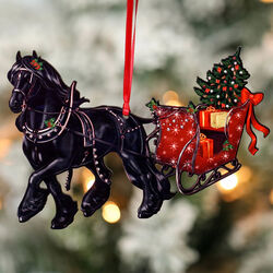 Classy Equine Ornament - Friesian Horse with Christmas Sleigh