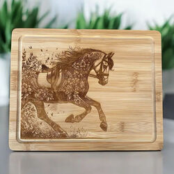 The Krafty Equestrian Bamboo Cutting Board - Floral Dressage Horse