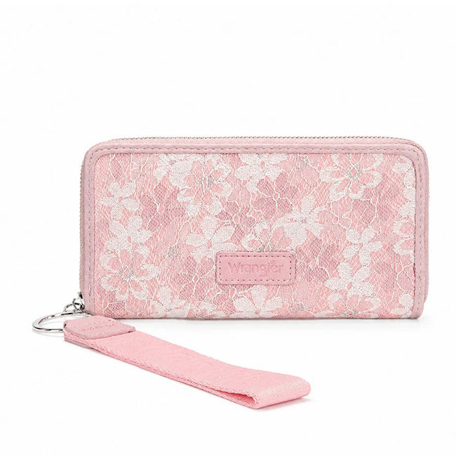 Wrangler Lace Floral RFID-Blocking Zip-Around Wallet - Pink image number null