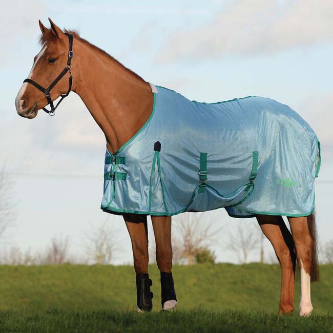 Saxon Mesh Sheet with Gusset Belly Wrap & Standard Neck - Light Blue/Green - Closeout image number null