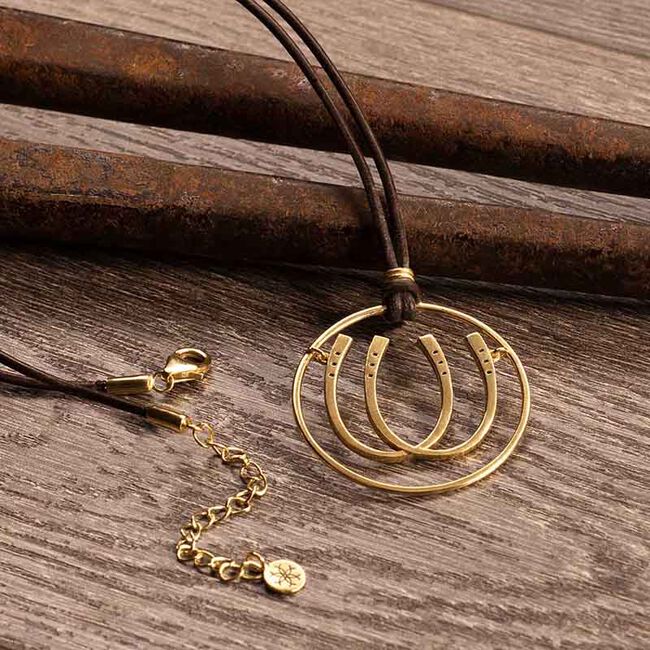 Urban Equestrian Double Luck Horseshoe Necklace - 14K Gold Vermeil & Leather - Closeout image number null