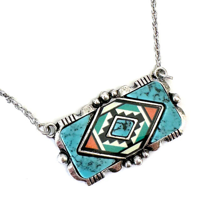 Wyo-Horse Silversmith Turquoise Inlaid Pattern Pendant image number null